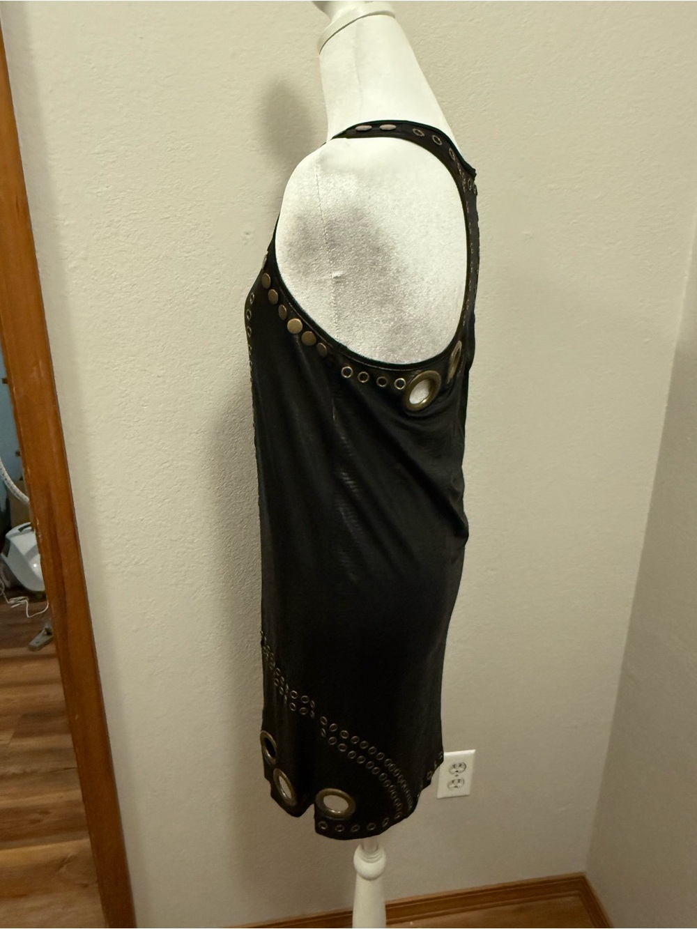 Caribbean Queen Black Mini Dress with Gold Eyelet Accents - Picture 3 of 7